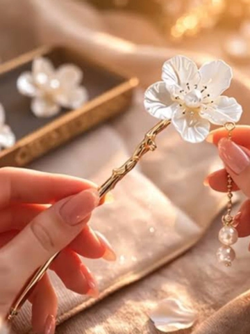 کانزاشی فلزی طرح گل سفید آویز دار
